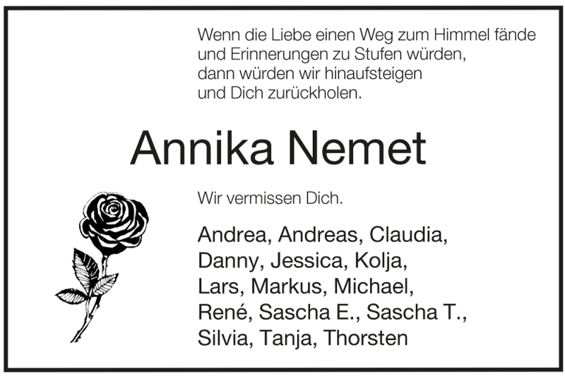  Traueranzeige für Annika Nemet vom 22.06.2013 aus Neue Westfälische